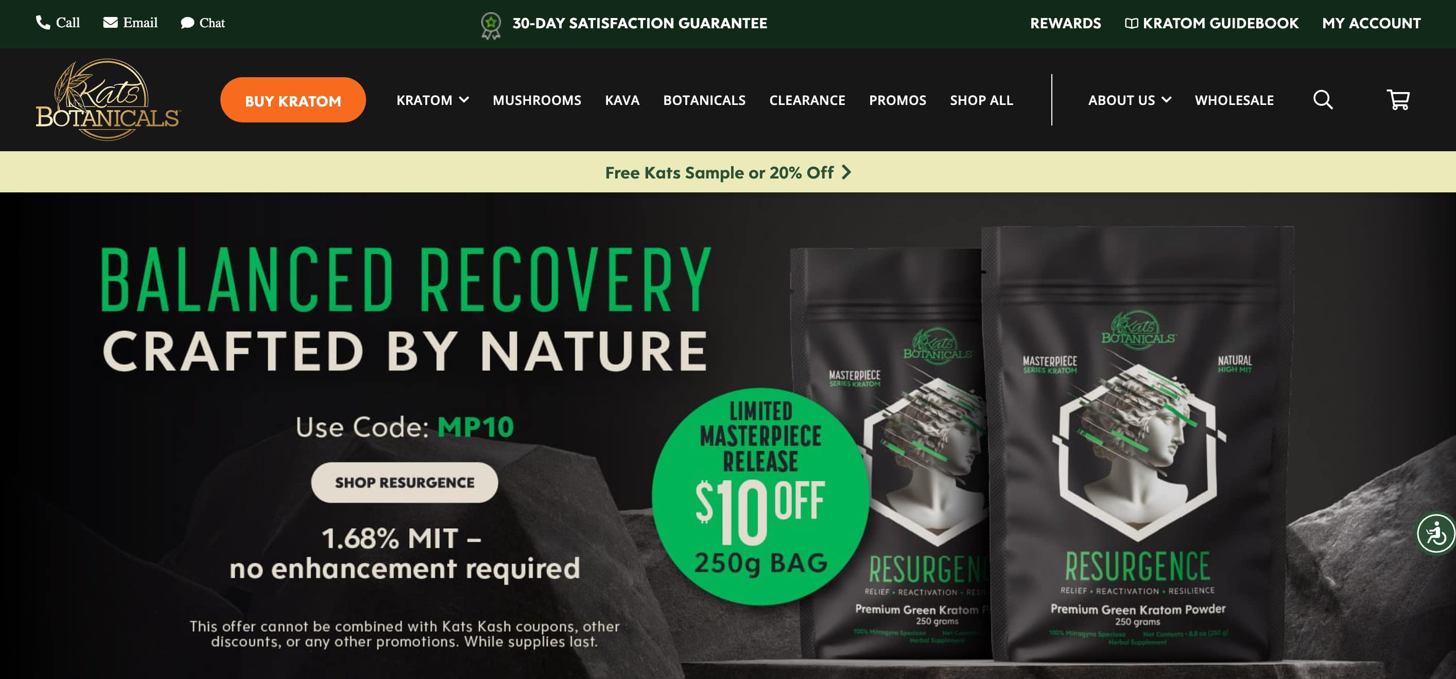 Kats Botanicals kratom vendor storefront showing premium kratom products and botanical supplements